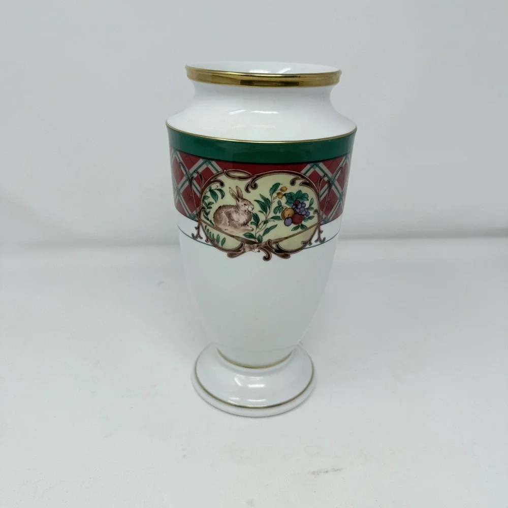 Rare Noritake Royal Hunt, 3930, Plaid, Fruit,‎ Animals: Flower Vase, 9